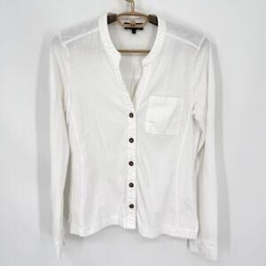 Me+Em White Jersey Knit Cotton Button Up Shirt Blouse Top Size 8